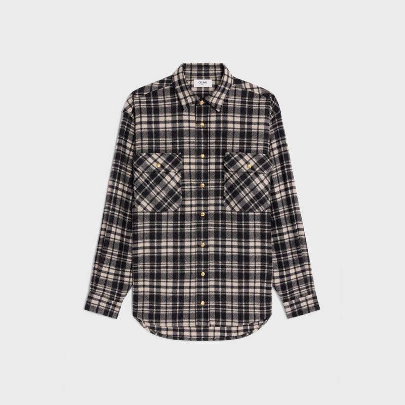 Celine o1bcso1str0126 2C61A697Y Over Shirt in Vanille/Noir Size M / US 6-8 / IT 42-44 - 1 Thumbnail