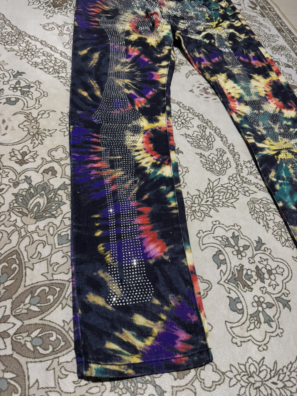 Jean Paul Gaultier Tie Die Denim Skeleton Rhinestone MNML JPG Jeans Big Size Size US 39 - 2 Thumbnail