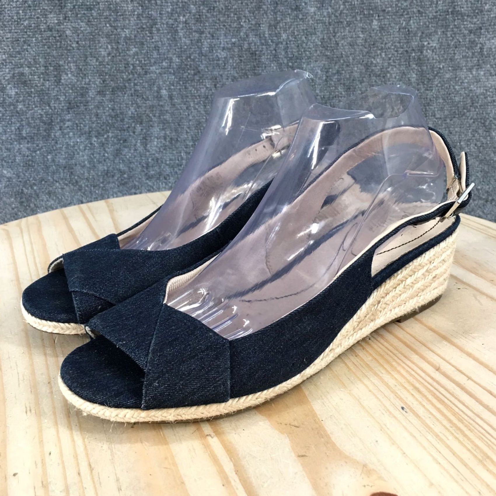 Vintage LifeStride Sandals Womens 9.5 W Socialite Espadrille Wedge Slingback Blue Fabric Size US 10 / IT 40 - 3 Thumbnail