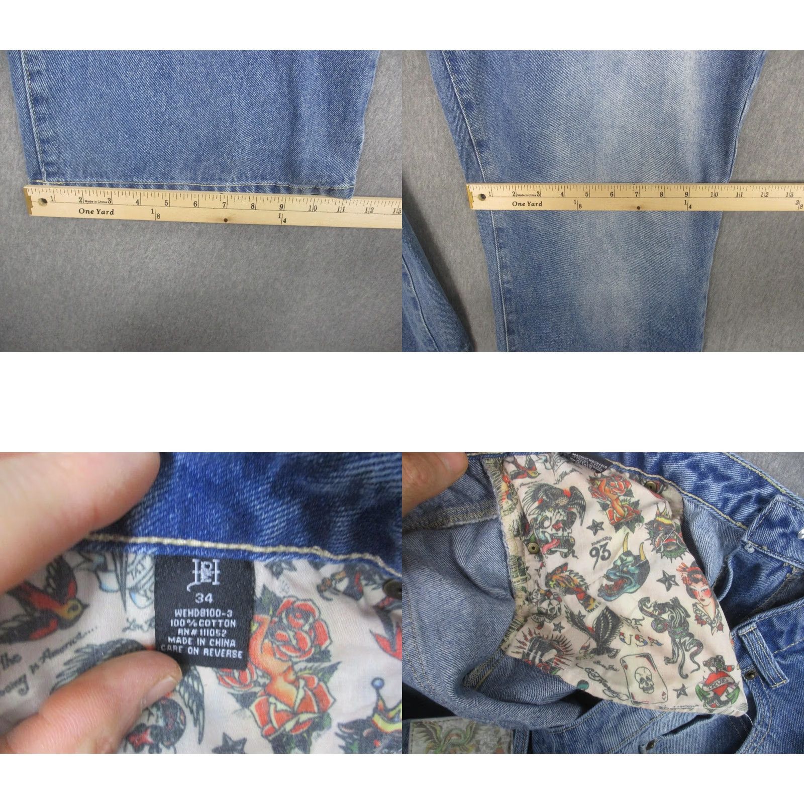 Ed Hardy Ed Hardy Jeans Mens 34x30 Blue Tiger Tattoo Size US 34 / EU 50 - 9 Thumbnail