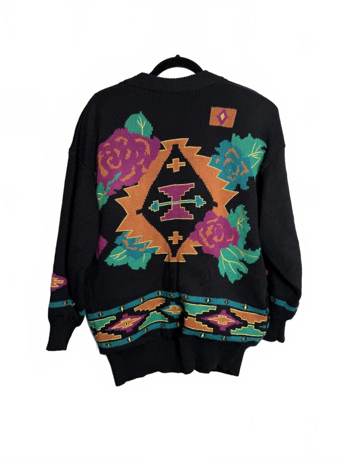 Unknown London Vintage Aztec Tribal Print Oversize Black Cardigan Size S / US 4 / IT 40 - 7 Thumbnail