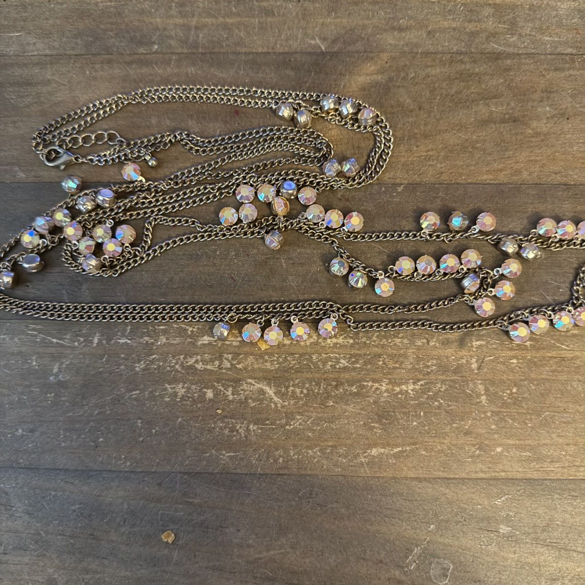 Other Long layered gold tone iridescent dangle rhinestone necklace Size ONE SIZE - 2 Thumbnail