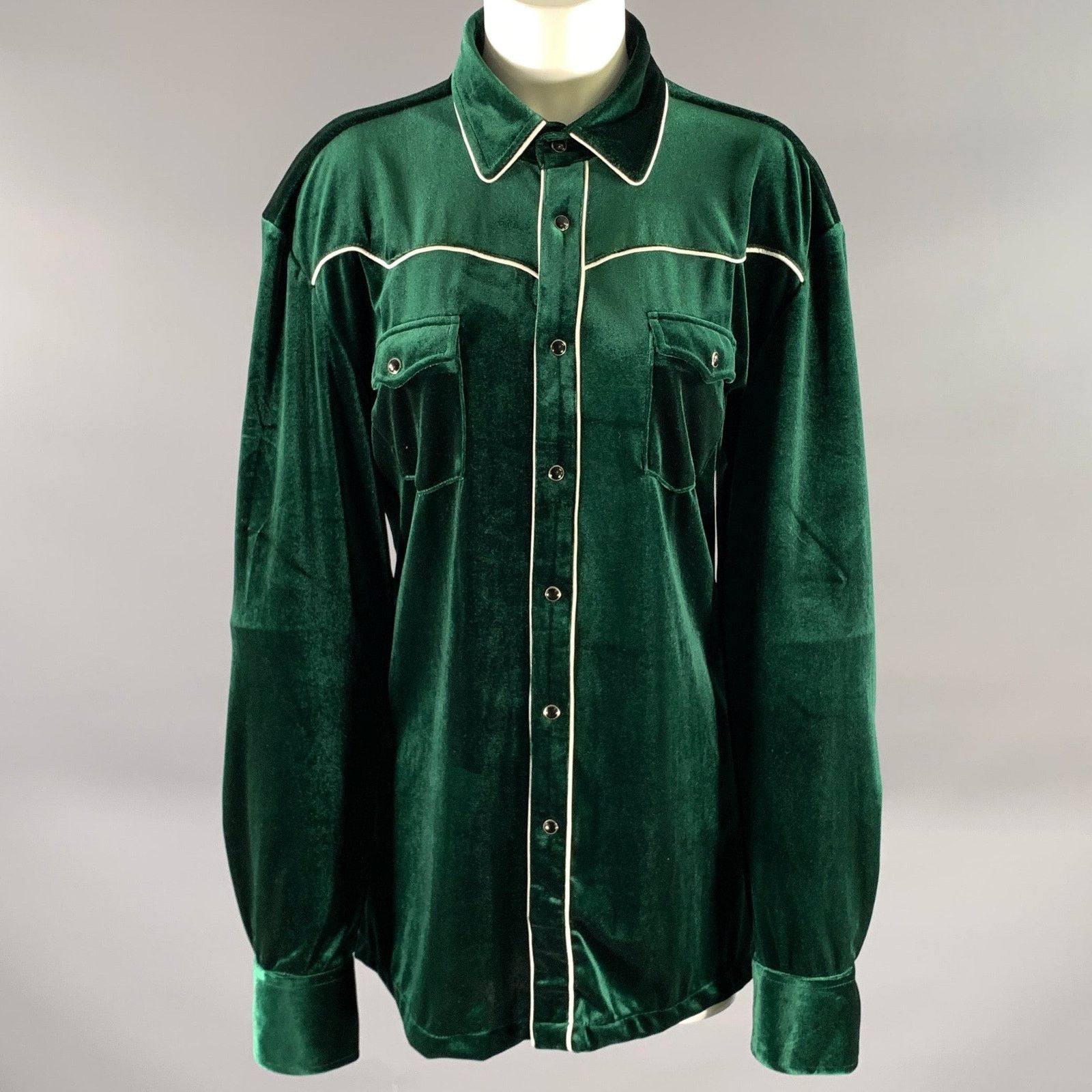 Phix Clothing PHIX Size XL Green Emerald Polyester Velvet Western Shirt Size XL / US 12-14 / IT 48-50 - 1 Thumbnail