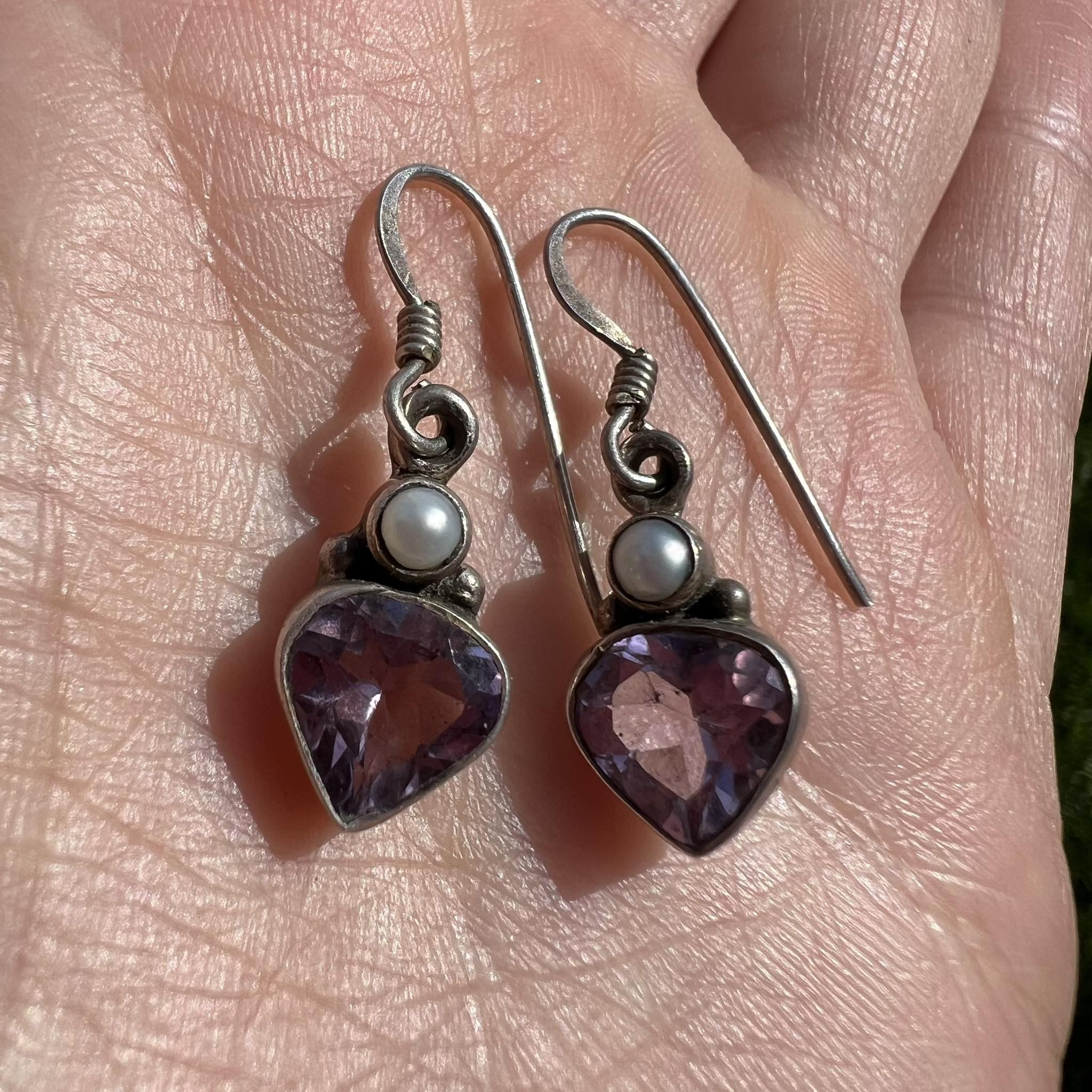 Sterling Silver Vintage Sterling Silver 925 earrings Amethyst Stone Marked Size ONE SIZE - 4 Thumbnail