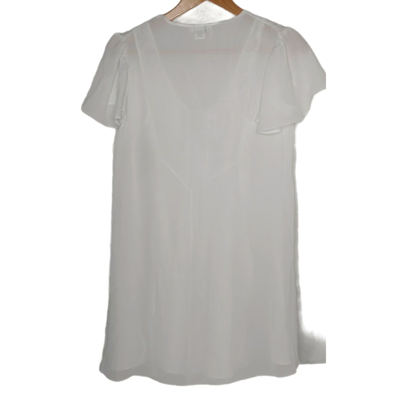 Vintage Cinema Etoile Women Small White Chemise Nightgown Stretch Lace Top Gown Sexy Sleeveless Short Flutter Sleeve 34" Chest 35" Length Size ONE SIZE - 2 Thumbnail