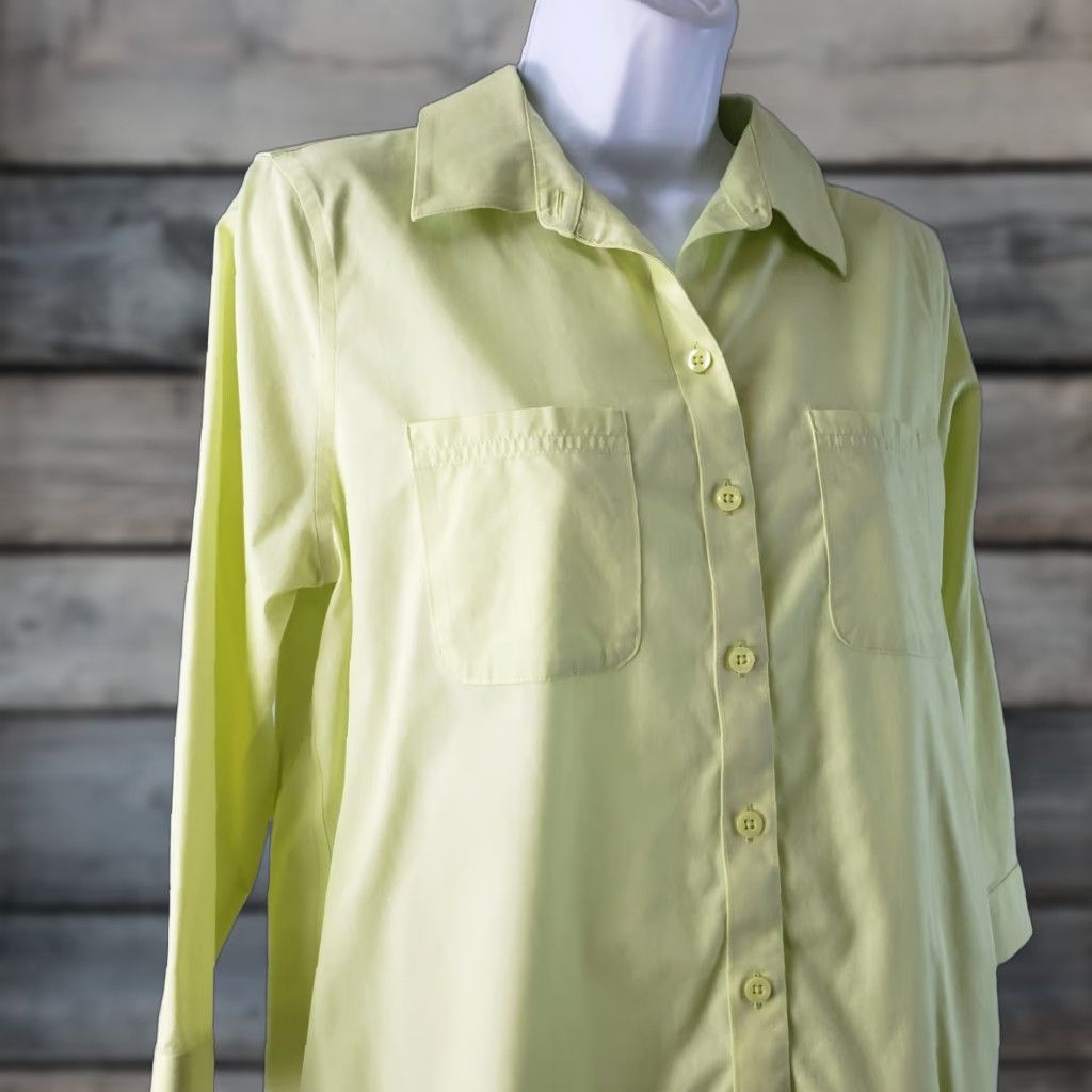 Vintage Chico's Shirt Womens No Iron Button Front Sz Small 3/4 Sleeve Green Cotton Blend Size S / US 4 / IT 40 - 1 Thumbnail