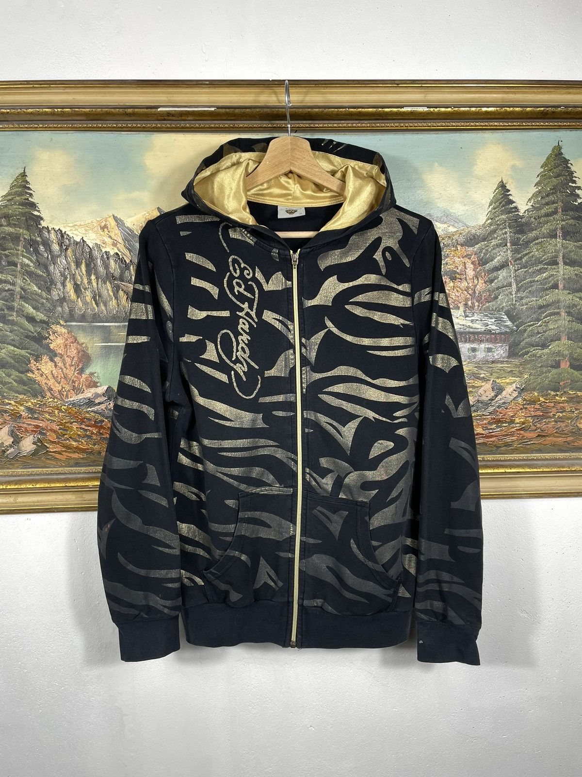 Christian Audigier × Ed Hardy × Vintage Ed Hardy Retro 00s Hoodie With Crystals Affliction Grunge Size XS / US 0-2 / IT 36-38 - 1 Thumbnail