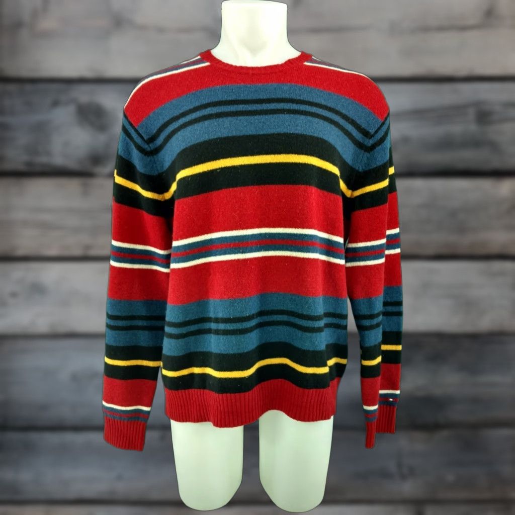 Tommy Hilfiger TOMMY HILFIGER Crewneck Sweater XL 100% Lambswool Multi-Color Flag LSlv Men’s Size US XL / EU 56 / 4 - 1 Thumbnail