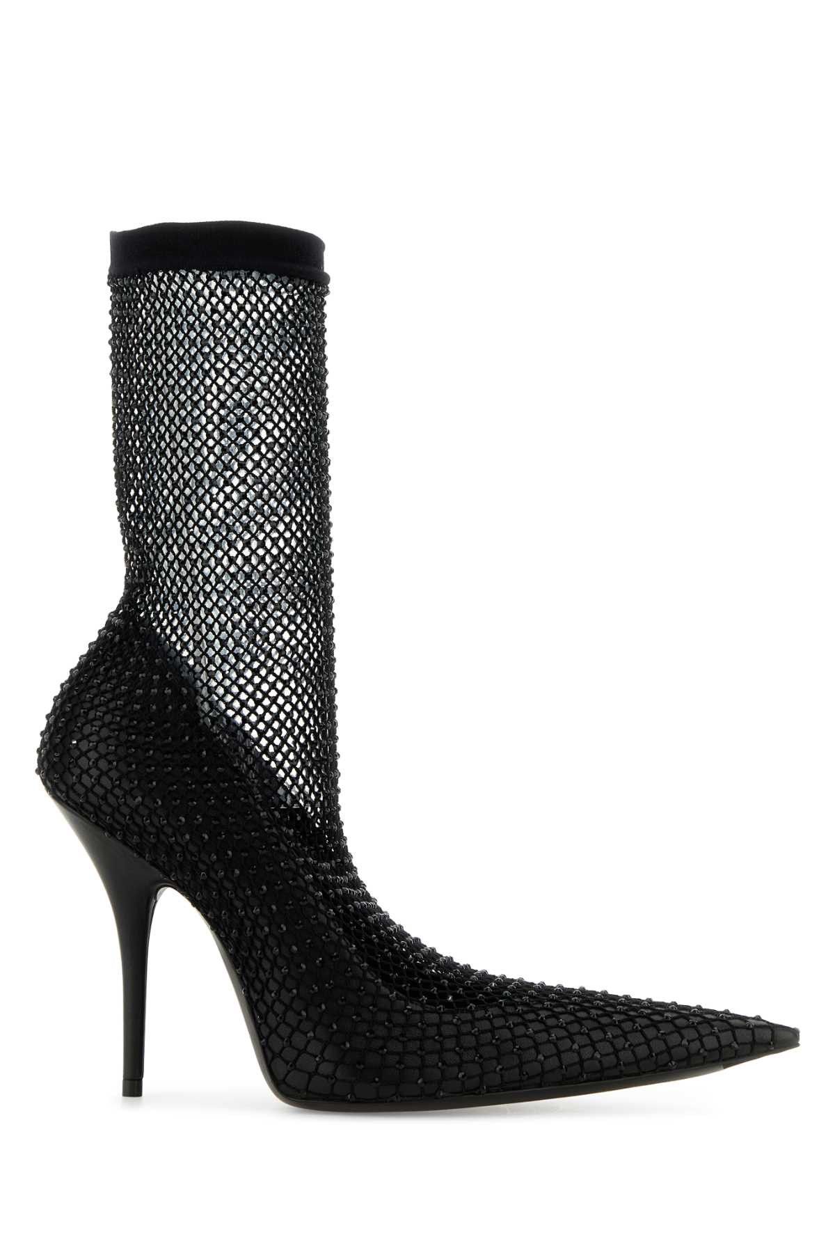 Balenciaga Black Nappa Leather And Mesh Avenue Ankle Boots Size US 10 / IT 40 - 1 Thumbnail