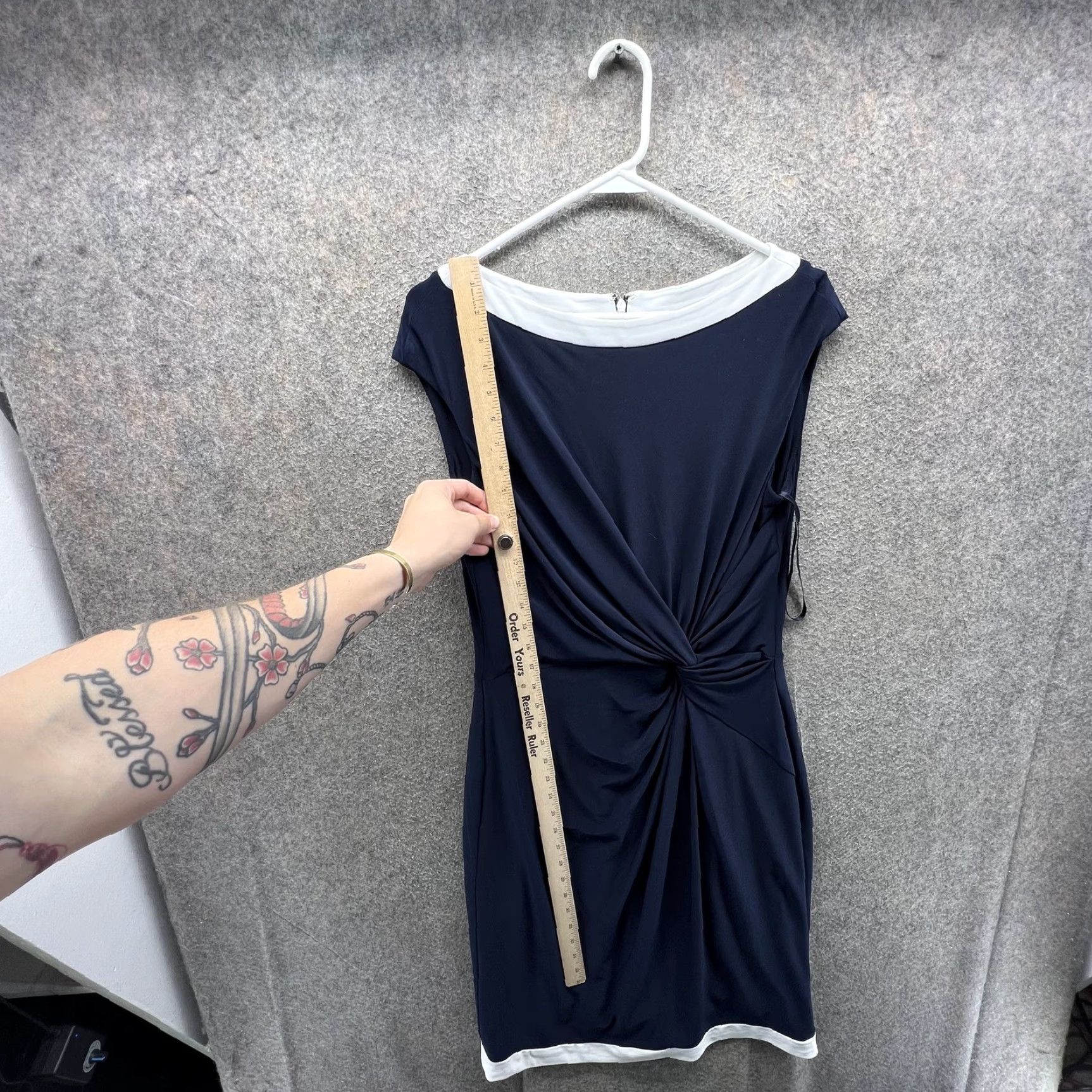 Ralph Lauren Lauren Ralph Lauren Dress Womens 14 Blue Ruched Sheath Knee Length Cap Sleeves Boat Neck Lined Zip Size XL / US 12-14 / IT 48-50 - 5 Thumbnail