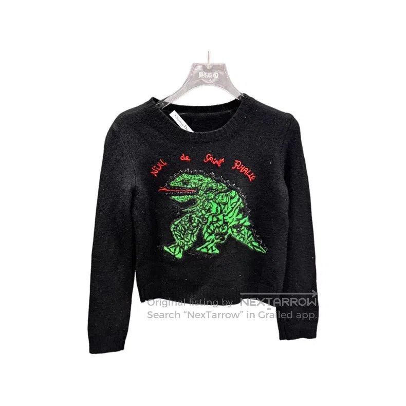 Dior Dior Black little dinosaur pattern inlaid cashmere round-n Size XS / US 0-2 / IT 36-38 - 1 Thumbnail