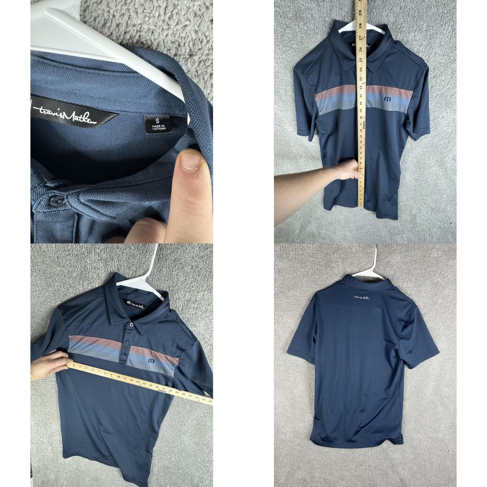 TravisMathew TravisMathew Polo Shirt Mens Small Navy Stripe Logo Performance Golf Shirt Size US S / EU 44-46 / 1 - 8 Thumbnail