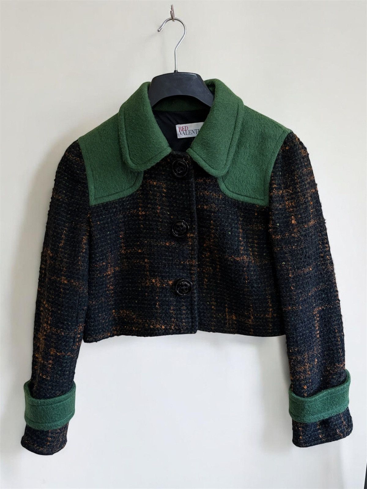 RED Valentino Red Valentino Green Tweed Cropped Jacket IT 40 Size S / US 4 / IT 40 - 1 Thumbnail