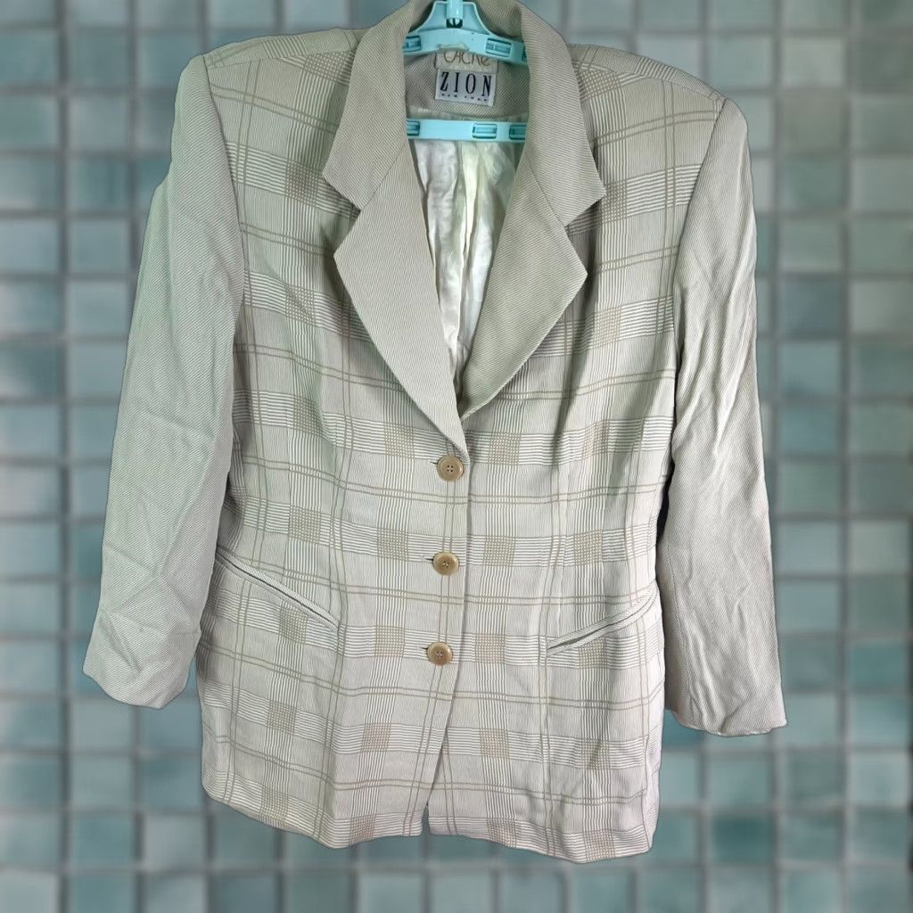 Vintage VINTAGE Cache Zion Blazer Jacket Plaid Beige Women Size 6 Single-Breasted Three-Button Notch Lapel Regular Fit Lined Dry Clean Only Include: Jacket Size M / US 6-8 / IT 42-44 - 1 Thumbnail