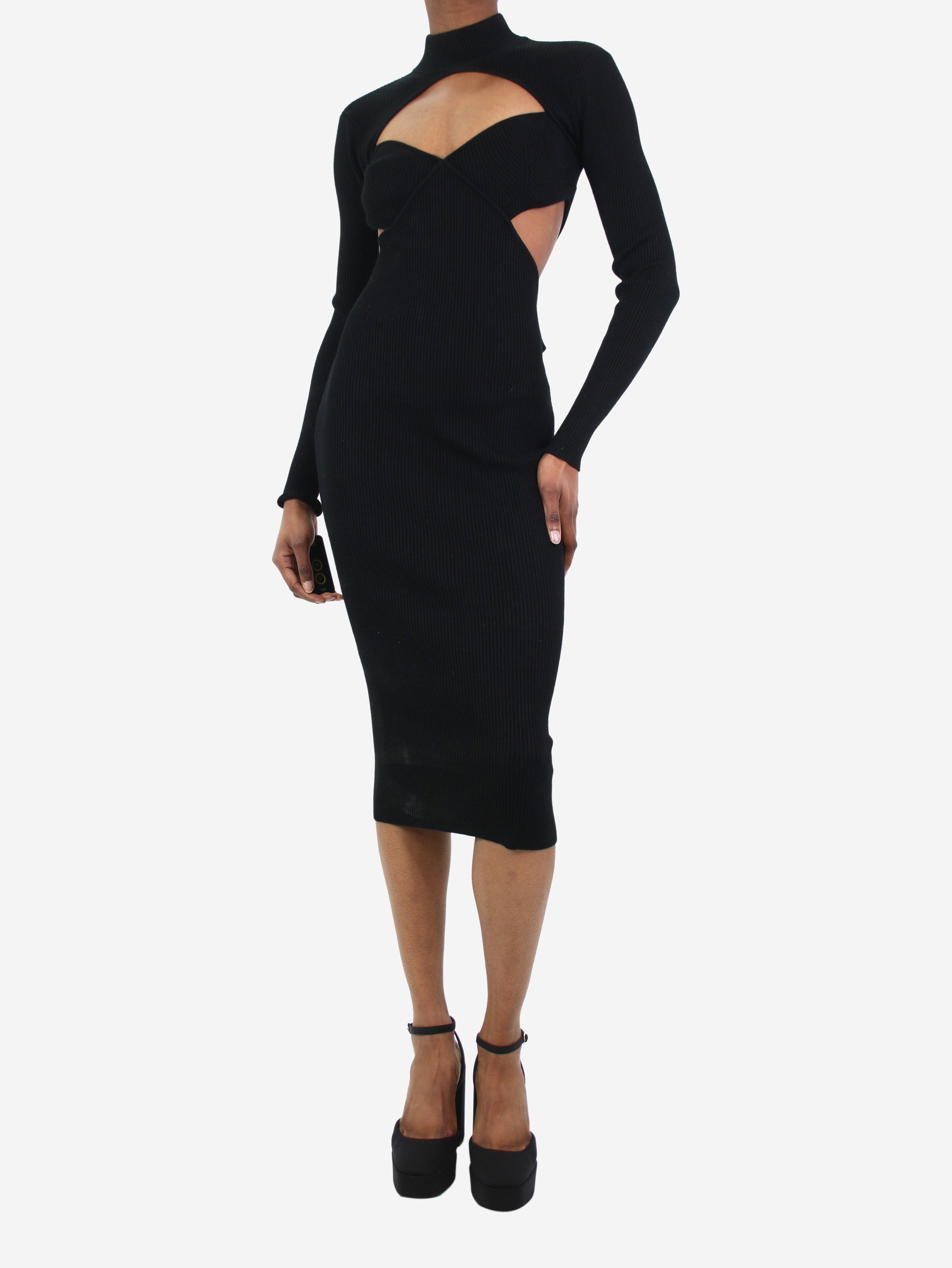 image of Fleur Du Mal Black Ribbed Knit Cutout Dress - Size Xs, Women's