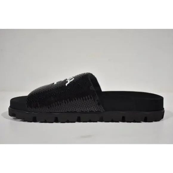 Prada o1B3y1r0526 Sequin Slide Sandals in Black Size US 9 / IT 39 - 5 Thumbnail