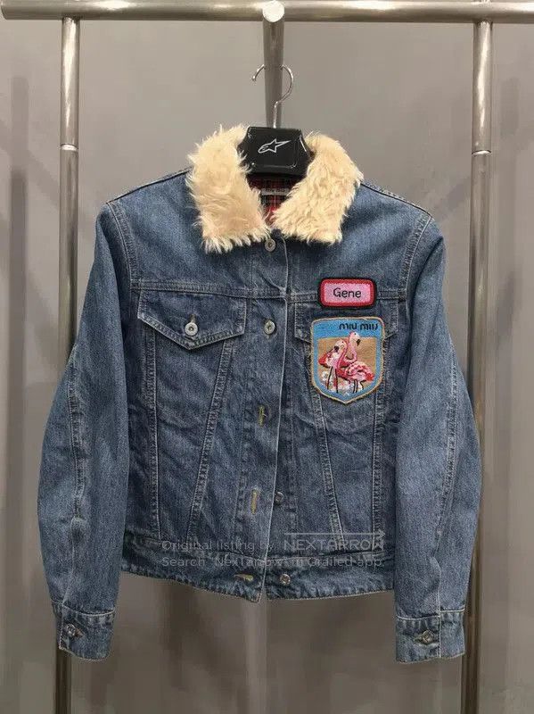 Miu Miu Miu Miu Blue Denim Jacket with Fur Collar . Size XS / US 0-2 / IT 36-38 - 1 Thumbnail