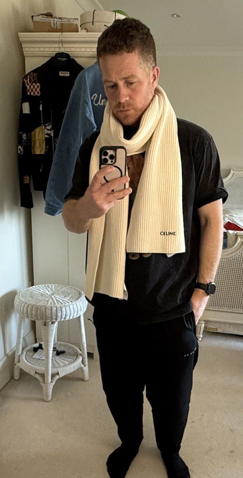 Celine $990 Celine cream ivory cashmere logo scarf Hedi Grail Size ONE SIZE - 7 Thumbnail