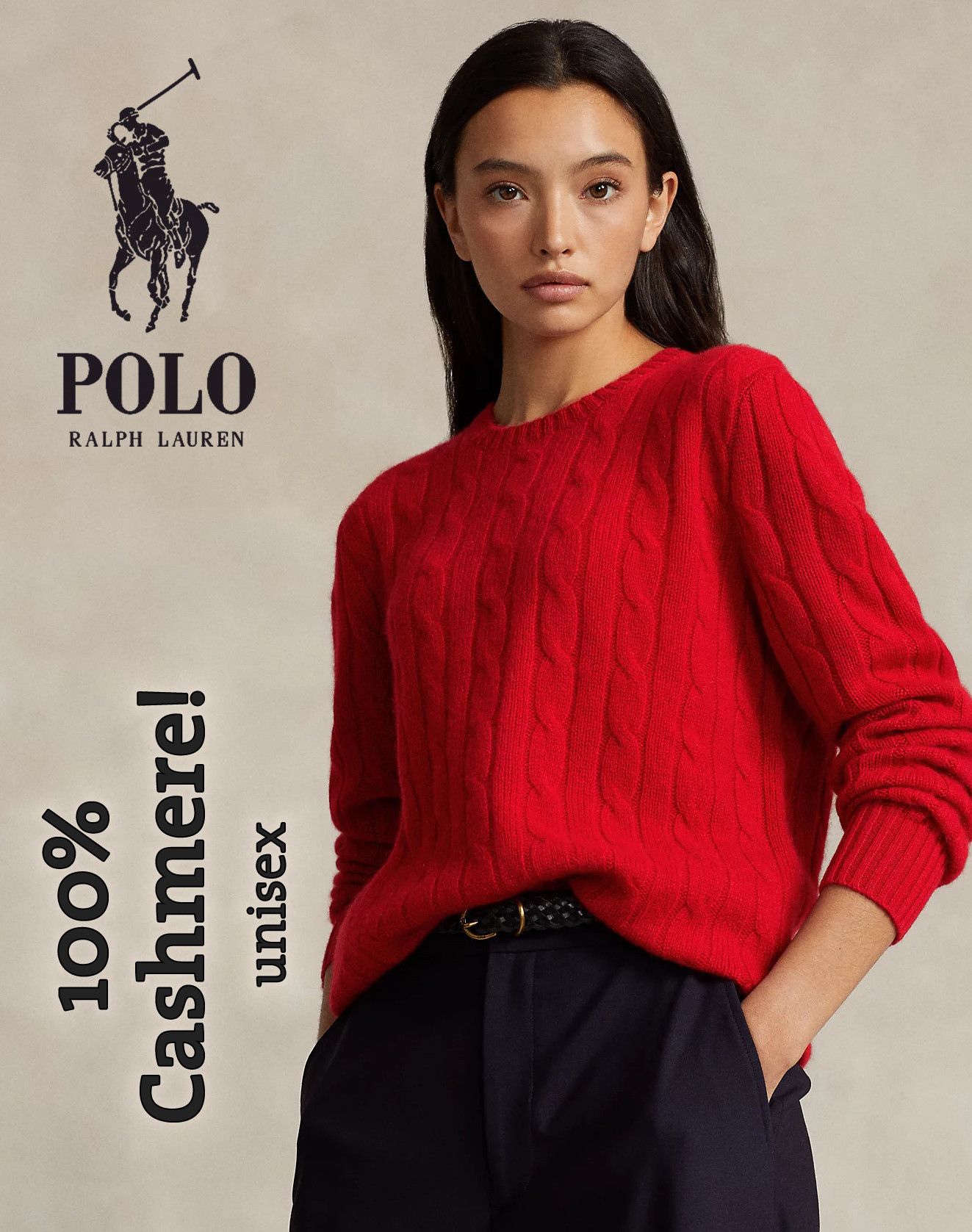 image of Msrp~600€ Polo Ralph Laurent 100% Cashmere Sweater Red Unisex in Martin Red/Fire Red/Pure Red, Wome