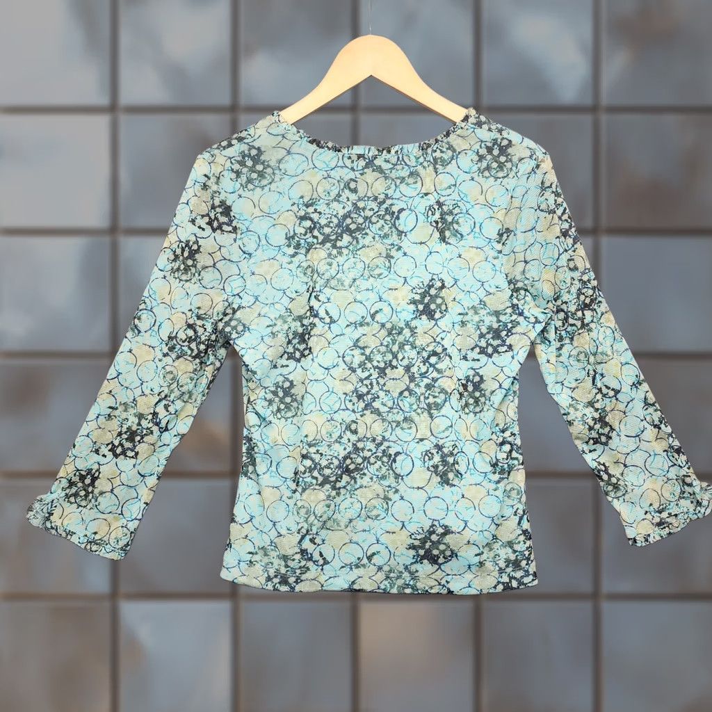 Vintage Sigrid Olsen Top Womens Large Blue Geometric Print Stretch Blouse L Womens Blu e Green Geometric Print Stretch Ş Size L / US 10 / IT 46 - 1 Thumbnail