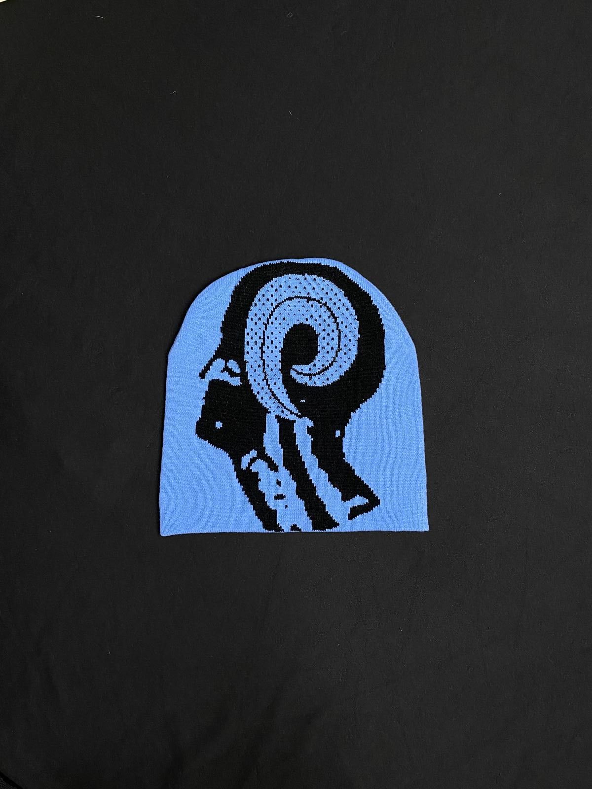 Japanese Brand Deadstock Abstract Spiral Head Skully No Cuff Beanie Blue Size ONE SIZE - 5 Thumbnail