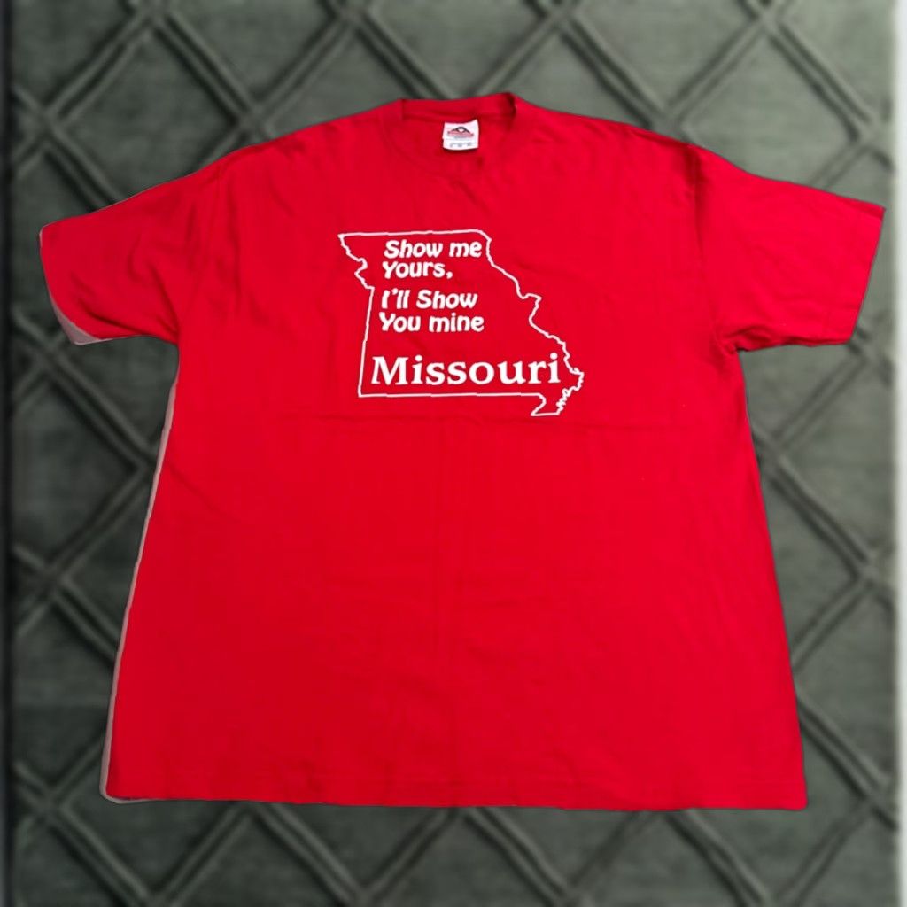 Vintage VINTAGE Missouri Show Me Yours I’ll Show You Mine Funny Joke Graphic T-Shirt XL Men Red Alstyle Apparel & Activewear Size US XL / EU 56 / 4 - 1 Thumbnail