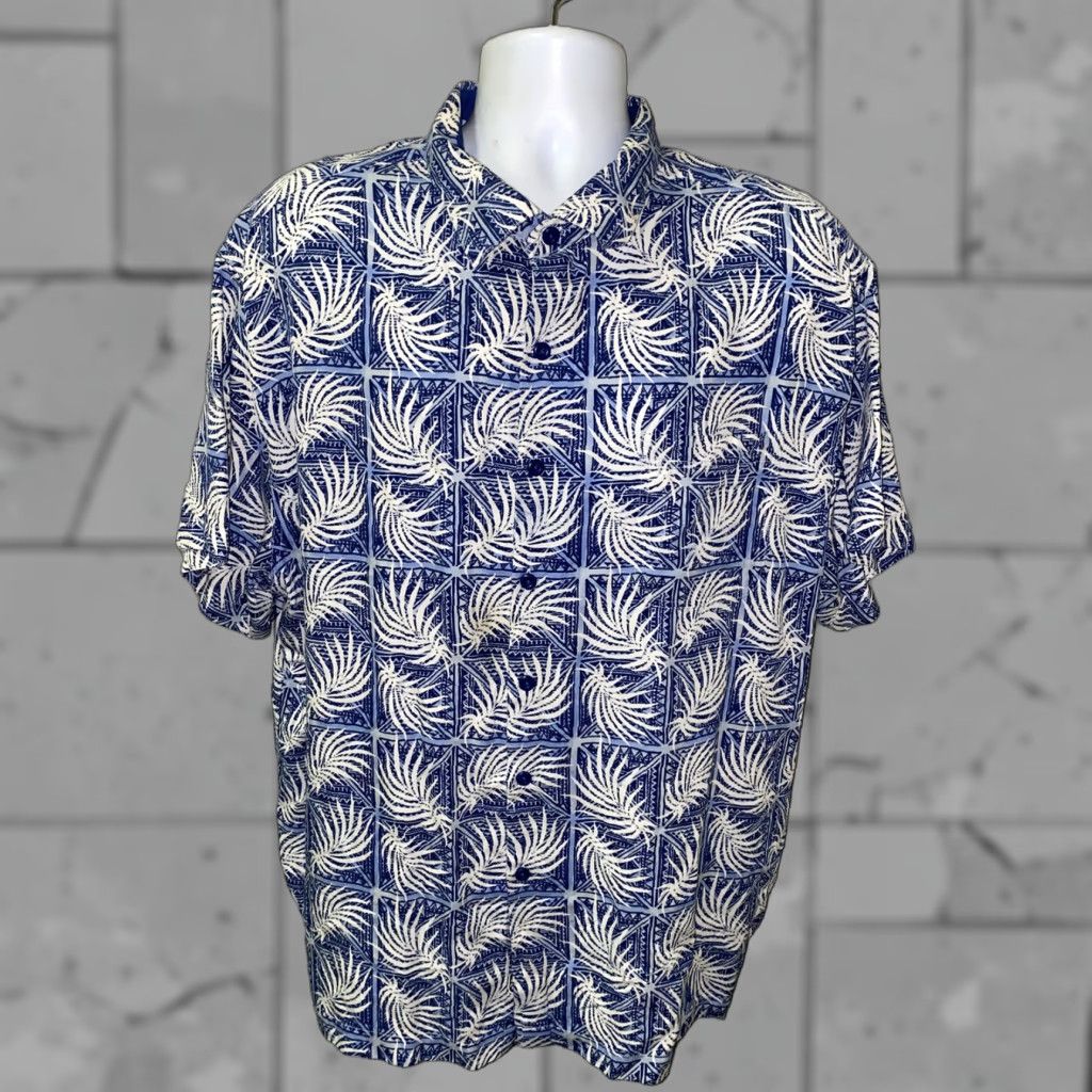 Nat Nast Nat Nast Mens Blue/White Graphic Button Front Shirt 2XL Regular Button-Down Collared Short Sleeve Silk Cotton Vintage No Size US XXL / EU 58 / 5 - 1 Thumbnail