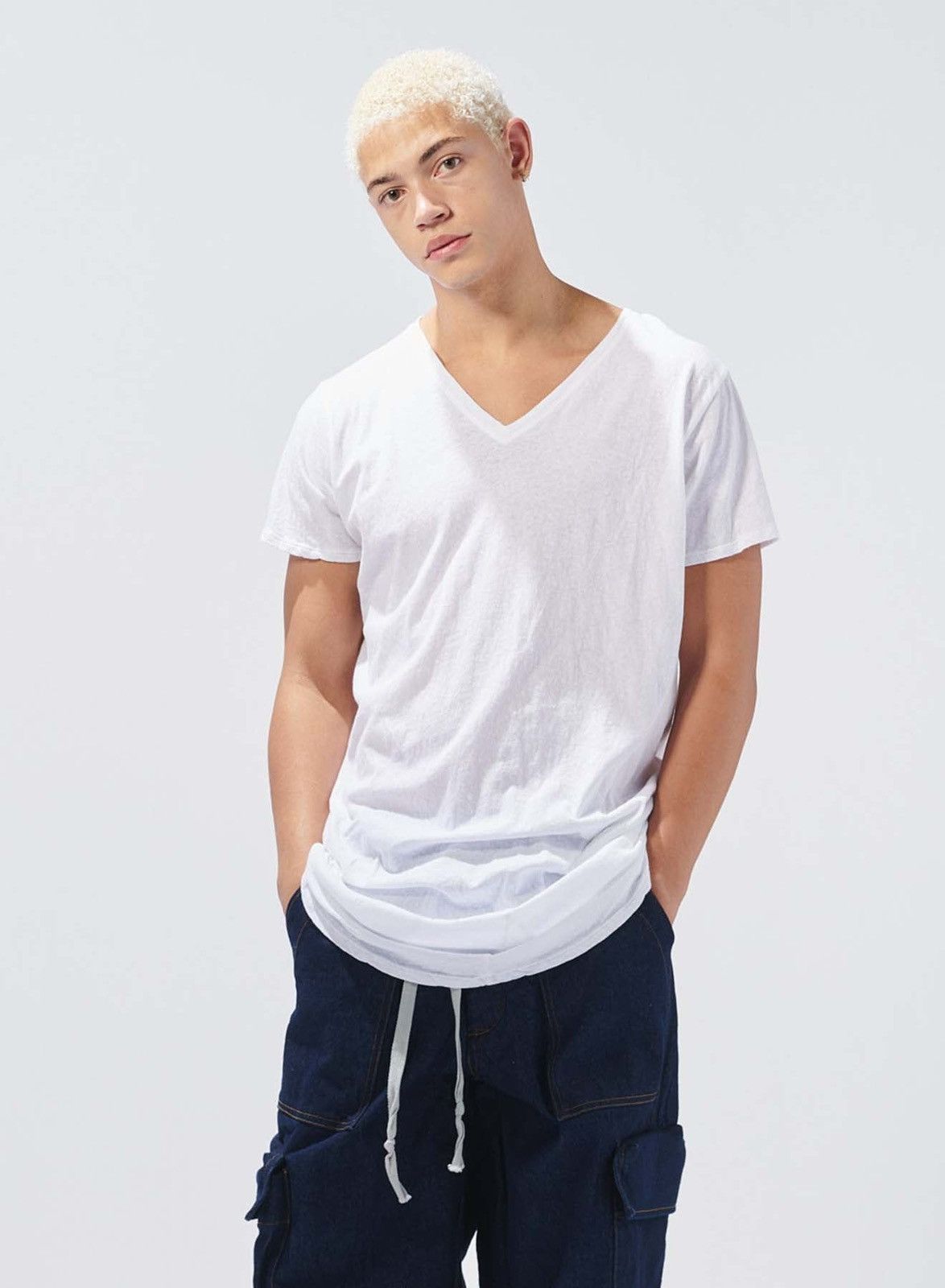 image of Greg Lauren Sz5 “V-Neck Tee” White Shirt, Men's (Size 2XL)
