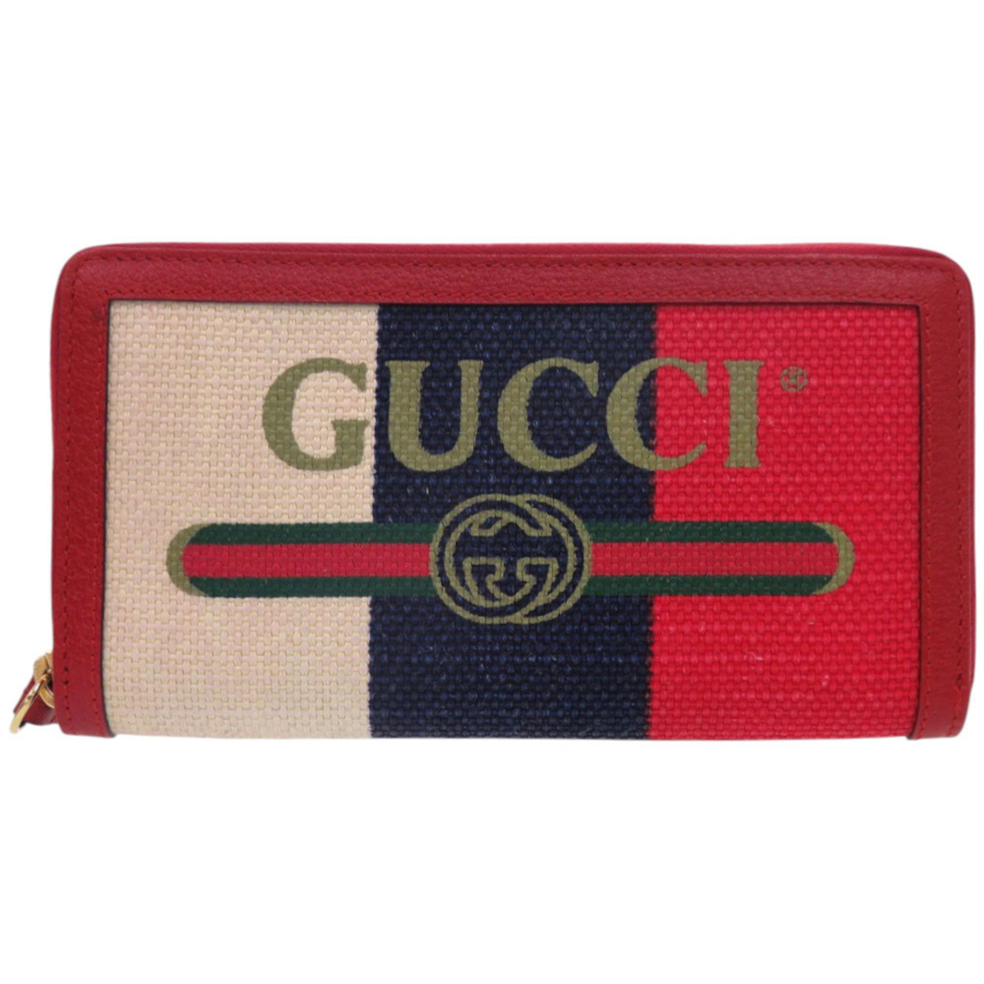 Gucci Gucci Tricolor Print Zip-Around Wallet 524790 Canvas Leather Red Long 0829 GUCCI Size ONE SIZE - 1 Thumbnail