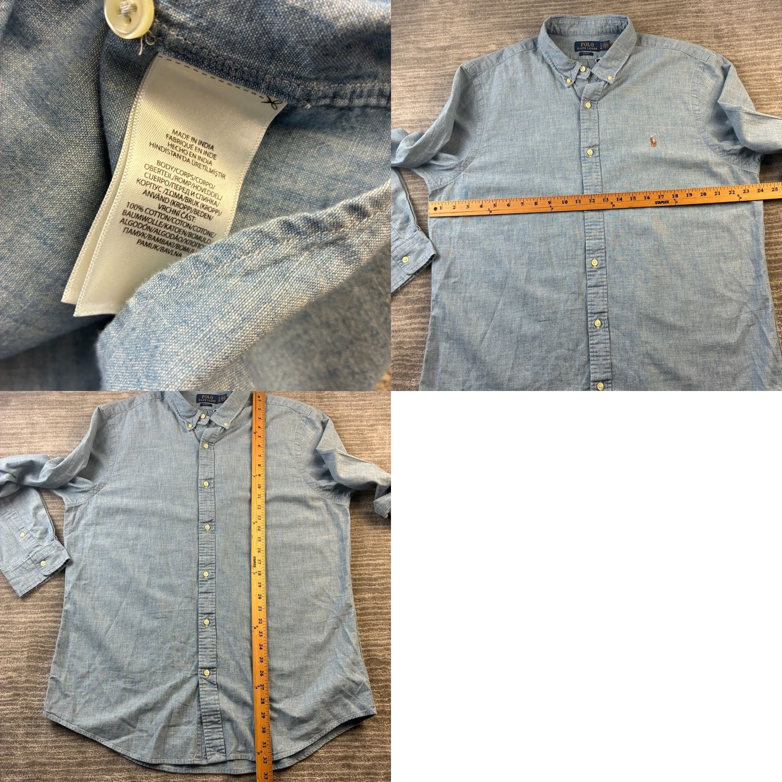 Polo Ralph Lauren Polo Ralph Lauren Shirt Mens 2XL Blue Chambray Button Up Cotton Shirt Long Sleeve Button-Down Collared Casual Classic Size US XXL / EU 58 / 5 - 8 Thumbnail