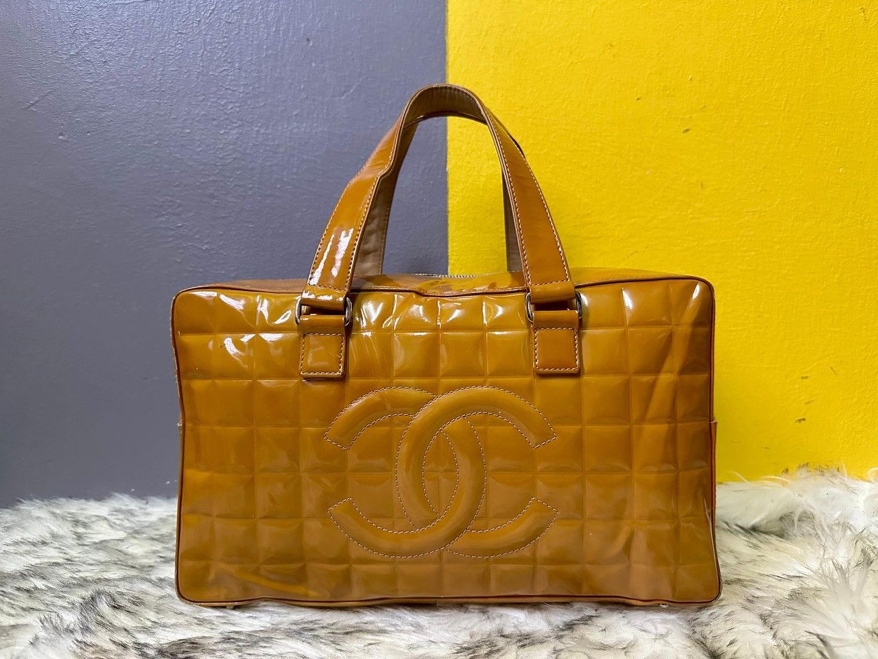 Chanel Authentic Chanel Coco Mark Chocolate Bar Patent Bowler Size ONE SIZE - 1 Thumbnail