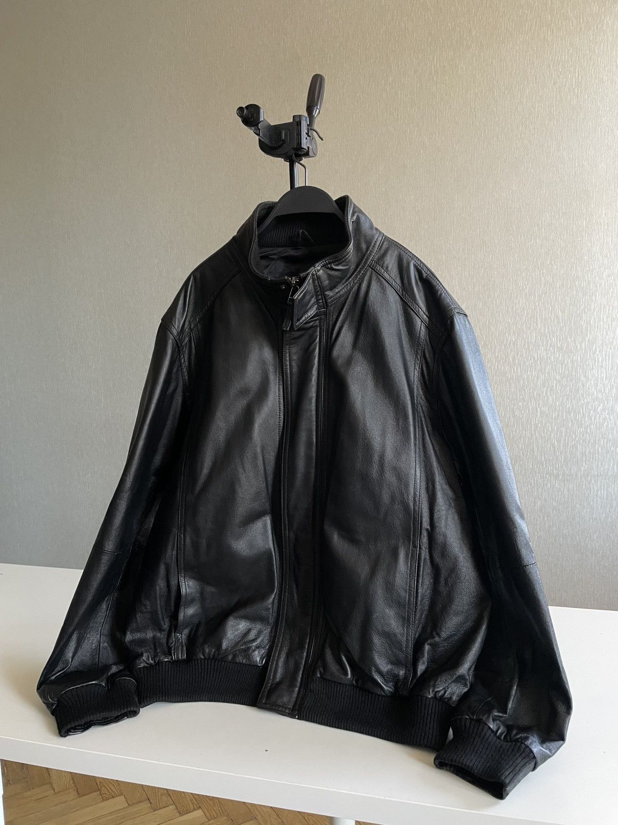 Marks & Spencer Black Leather Bomber / A Jacket Size US XL / EU 56 / 4 - 8 Thumbnail