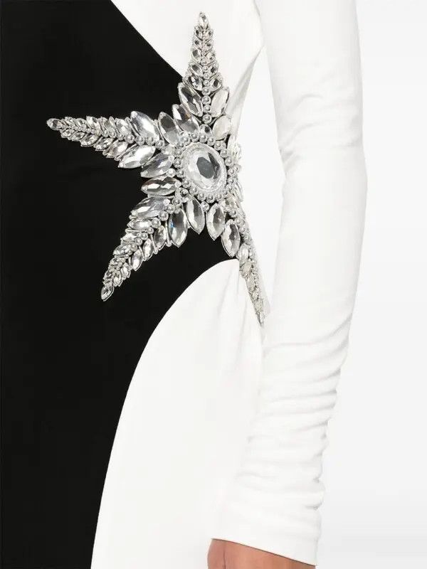 Balmain o1s1wg110825 Crystal Embellished Gown in Black/White Size L / US 10 / IT 46 - 5 Thumbnail