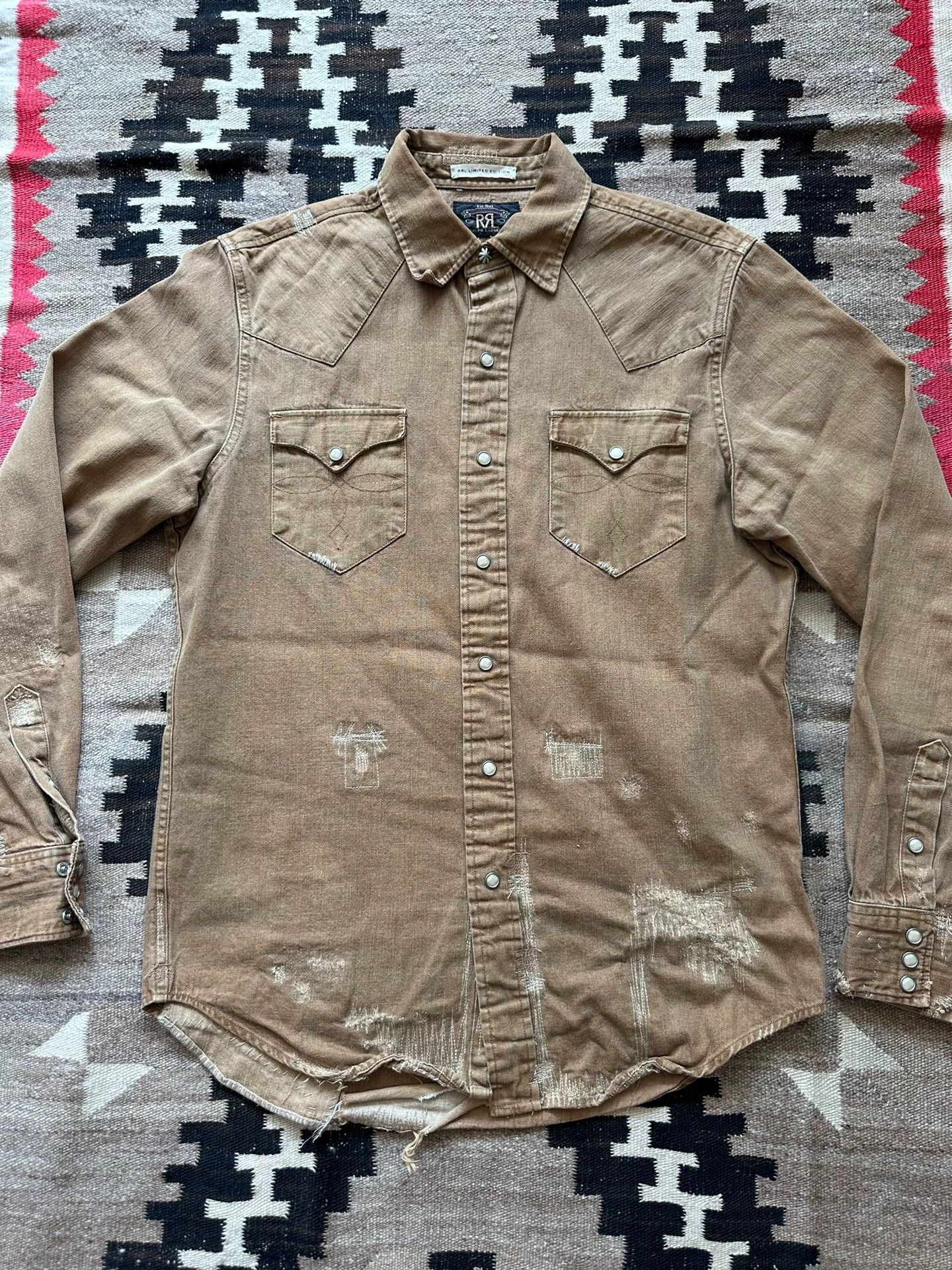RRL Ralph Lauren RRL Distressed Western Shirt w/ Holes & Pkt Edges M (Vntg) Size US M / EU 48-50 / 2 - 1 Thumbnail