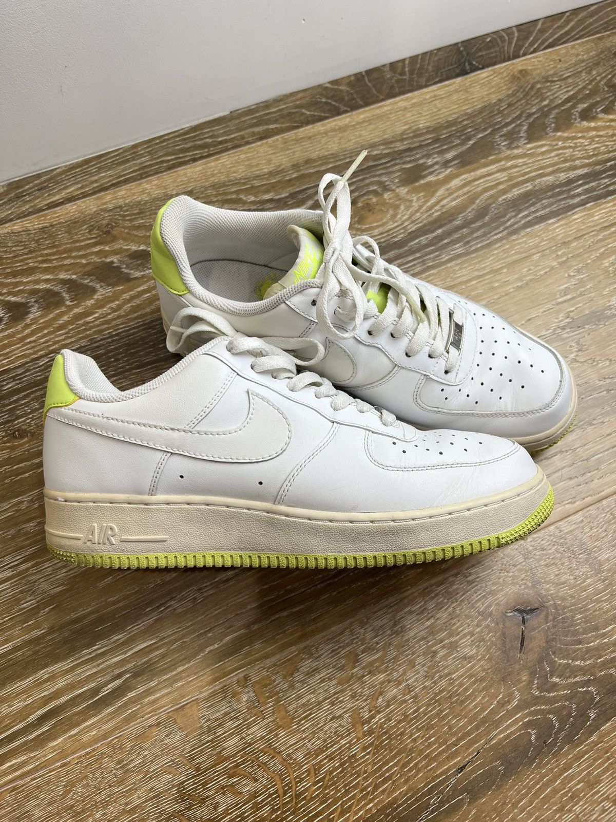 Nike air force 1s white volt sneakes