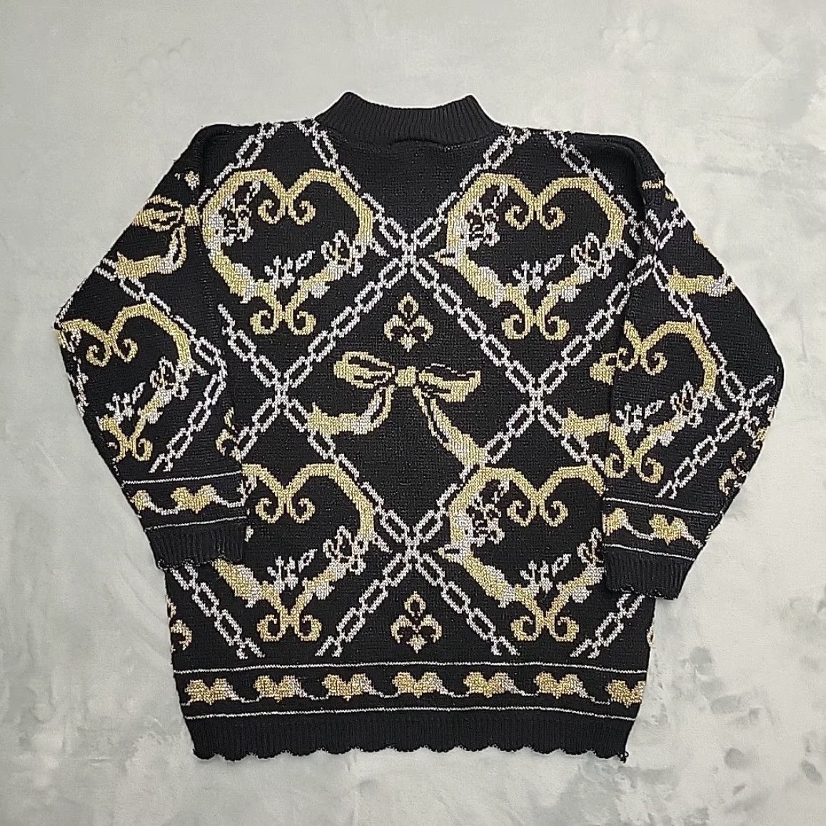 Vintage VTG Dana Scott Sweater Womens Large Black Gold Lurex Knit 80s Glam Made in USA Sleeved Long Geometric Pattern Knit Pullover Casual Shirts Womens Size L / US 10 / IT 46 - 6 Thumbnail