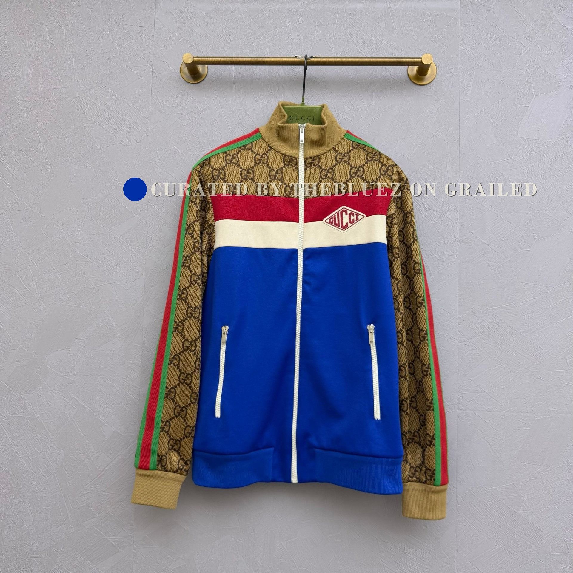 Gucci Red Blue GG Logo Zip Jacket
