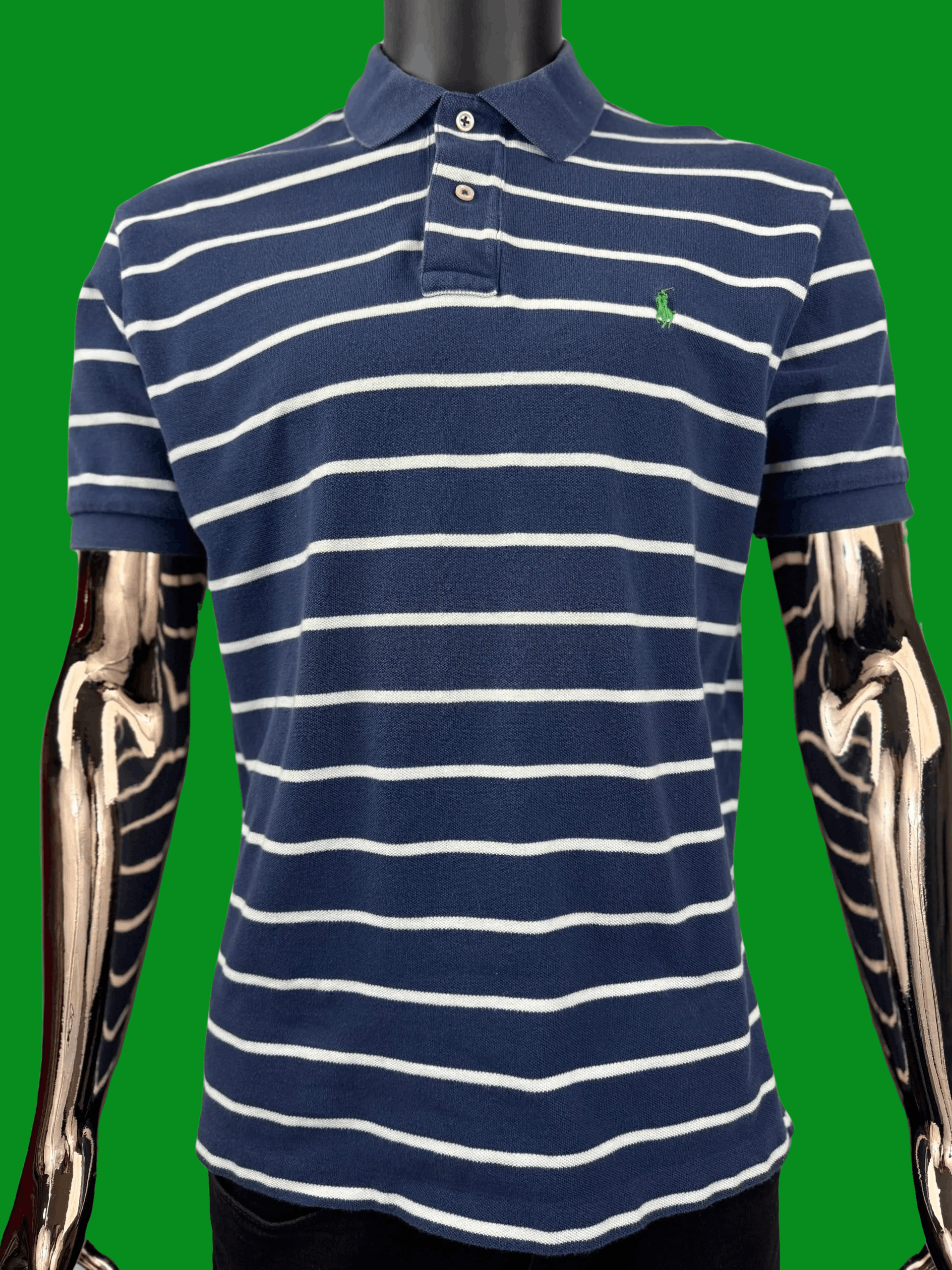 Polo Ralph Lauren VTG Polo Ralph Lauren Navy Blue & White Striped Cotton Polo Size US L / EU 52-54 / 3 - 4 Thumbnail