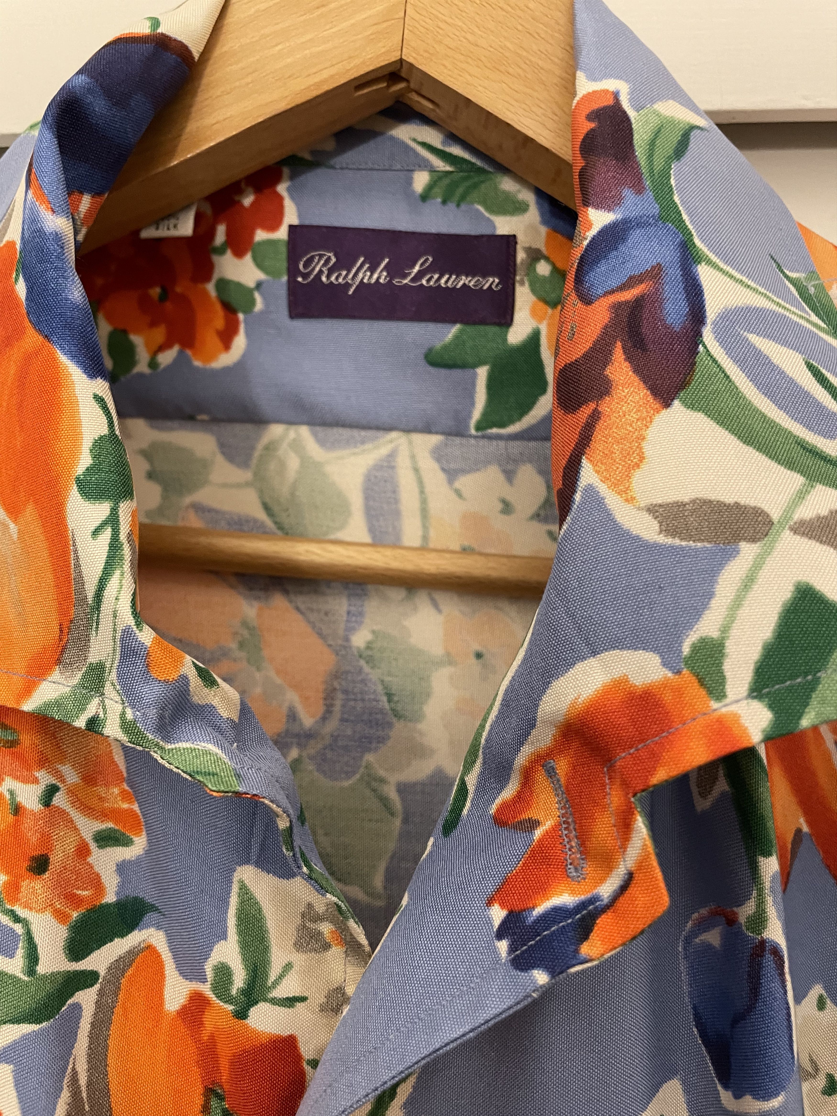 Ralph Lauren Purple Label Floral Blue 100% silk shirt Size US XL / EU 56 / 4 - 2 Thumbnail