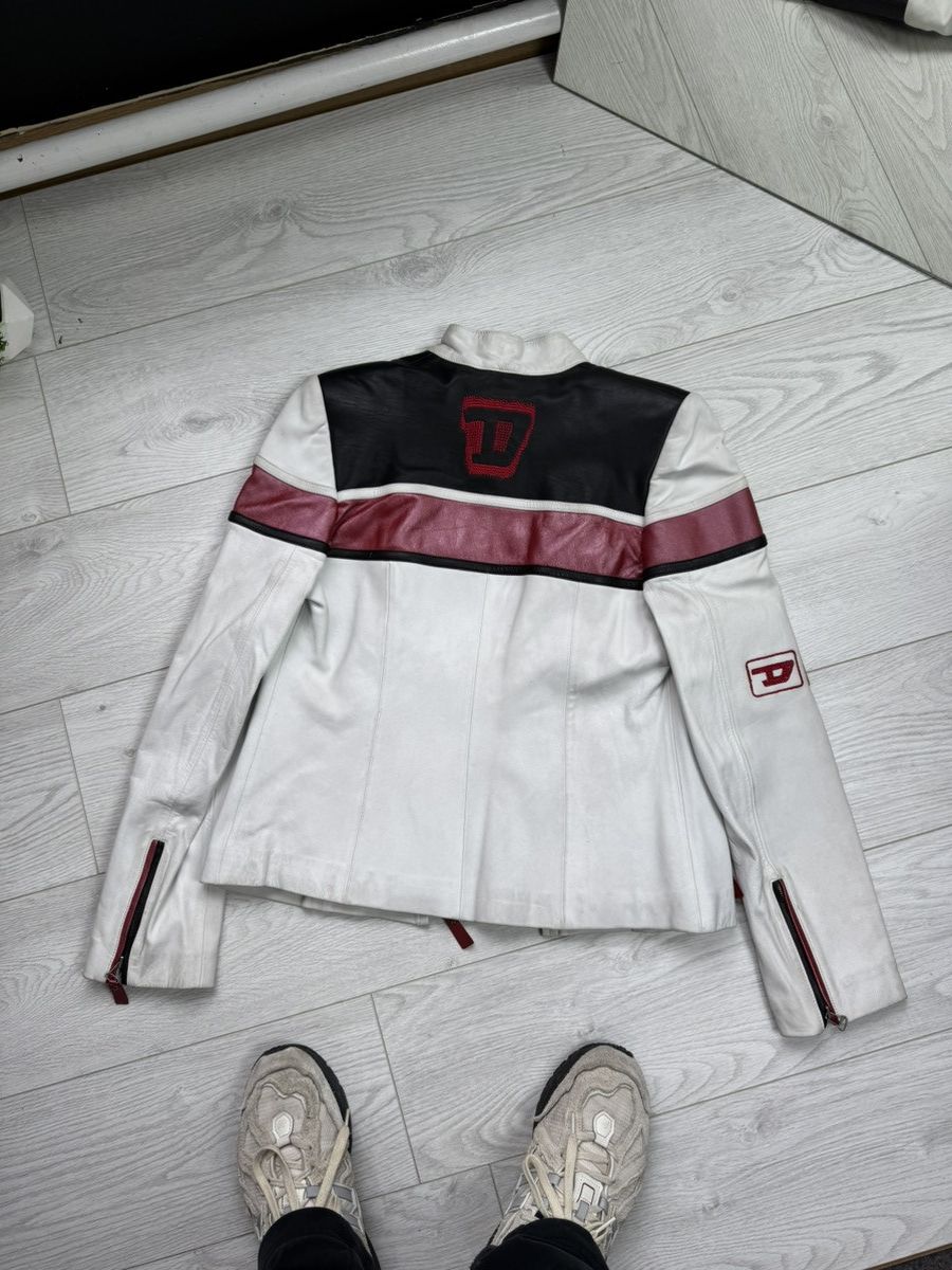 Diesel × Vintage RARE⚠️ Diesel Vintage Y2K Moto White Leather Jacket Big Logo Size M / US 6-8 / IT 42-44 - 11 Thumbnail