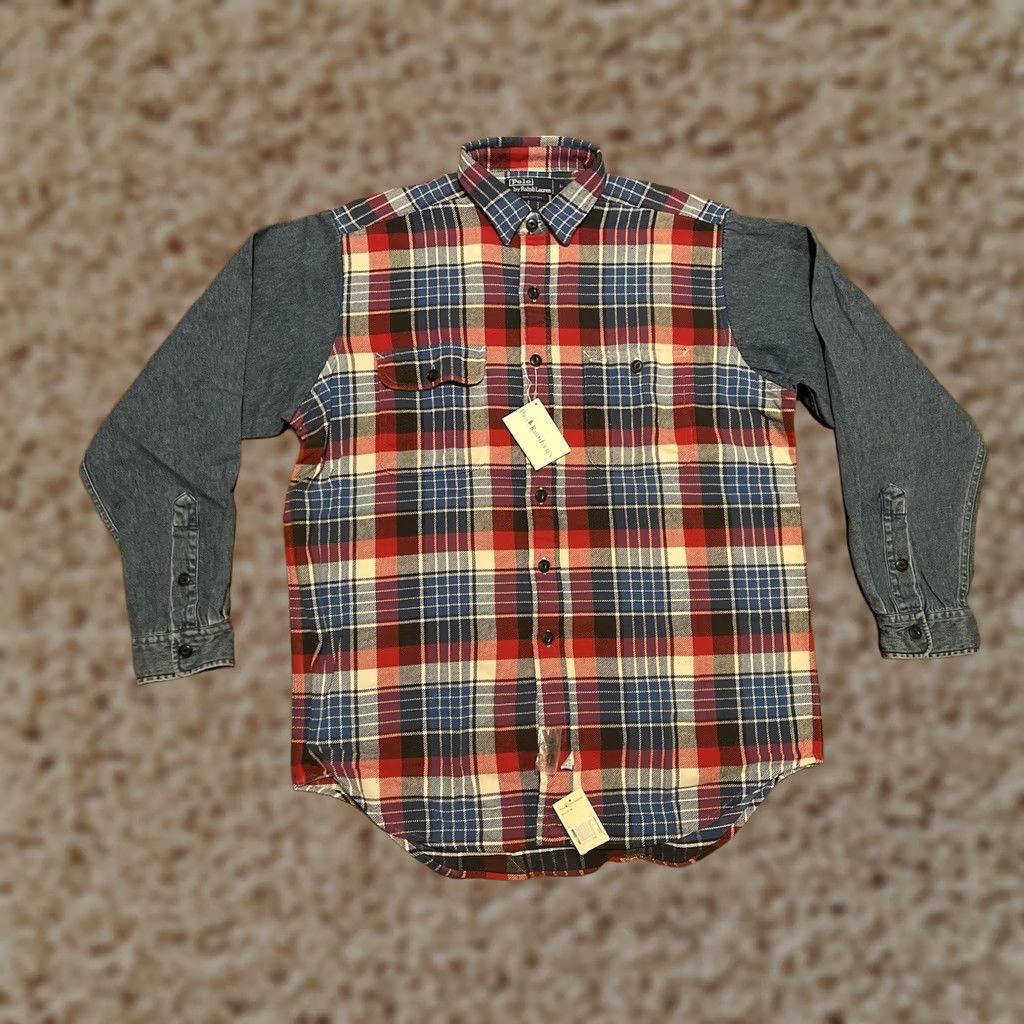 Polo Ralph Lauren VINTAGE Polo Ralph Lauren Denim Sleeves Flannel Button Shirt L Men's New L/S Size US L / EU 52-54 / 3 - 1 Thumbnail