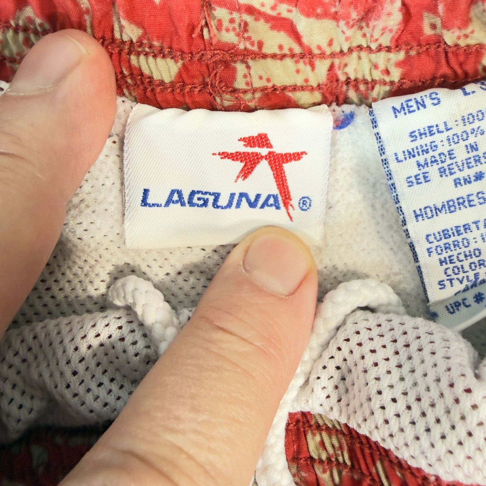 Other Laguna Men Large Swim Trunks Red Leaf Print Lined Drawstring Size US 30 / EU 46 - 3 Thumbnail