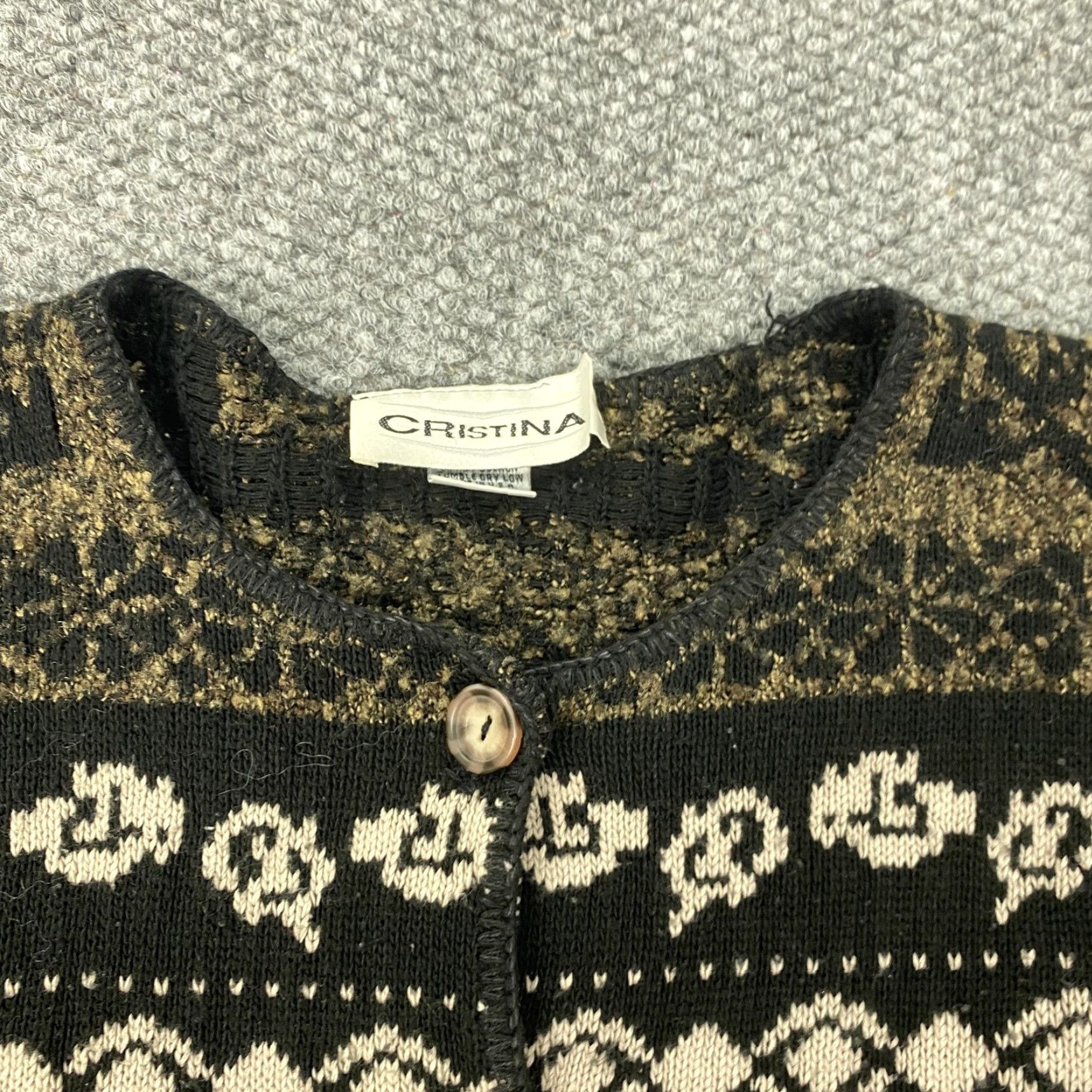 Vintage VINTAGE Cristina Cardigan Shirt Womens Medium Black Geometric Knit 100% Acrylic USA Womens Medium Cardigan Size M / US 6-8 / IT 42-44 - 4 Thumbnail