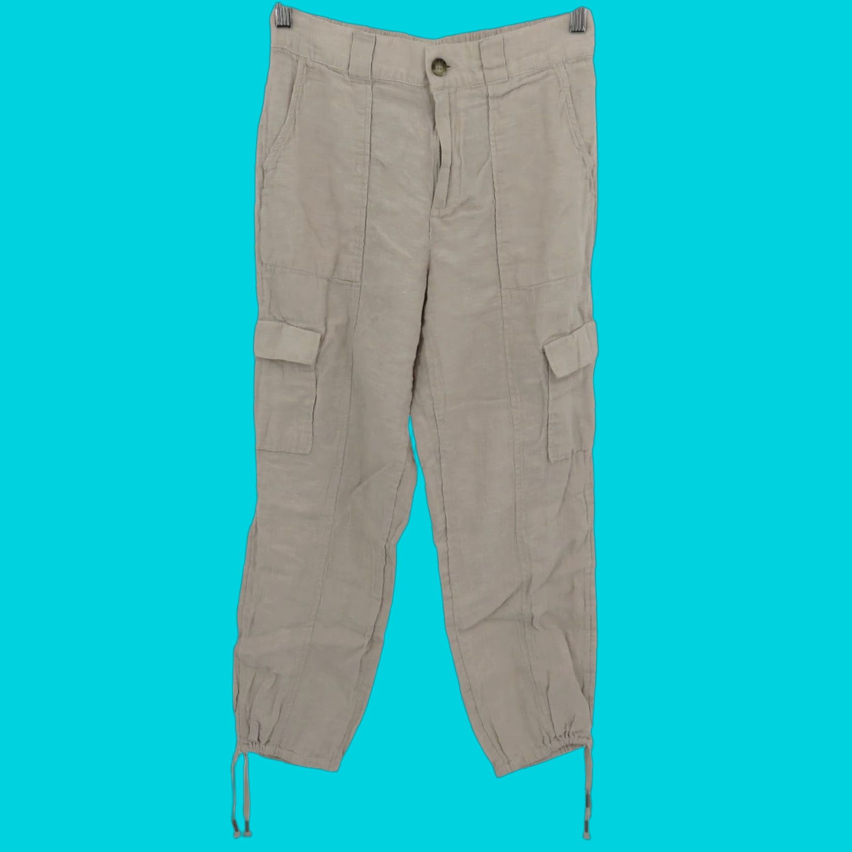 Vintage C&C California Women L Solid Beige Linen Cargo Joggers Pants Pockets Casual Smart Size 36" / US 14 / IT 50 - 1 Thumbnail