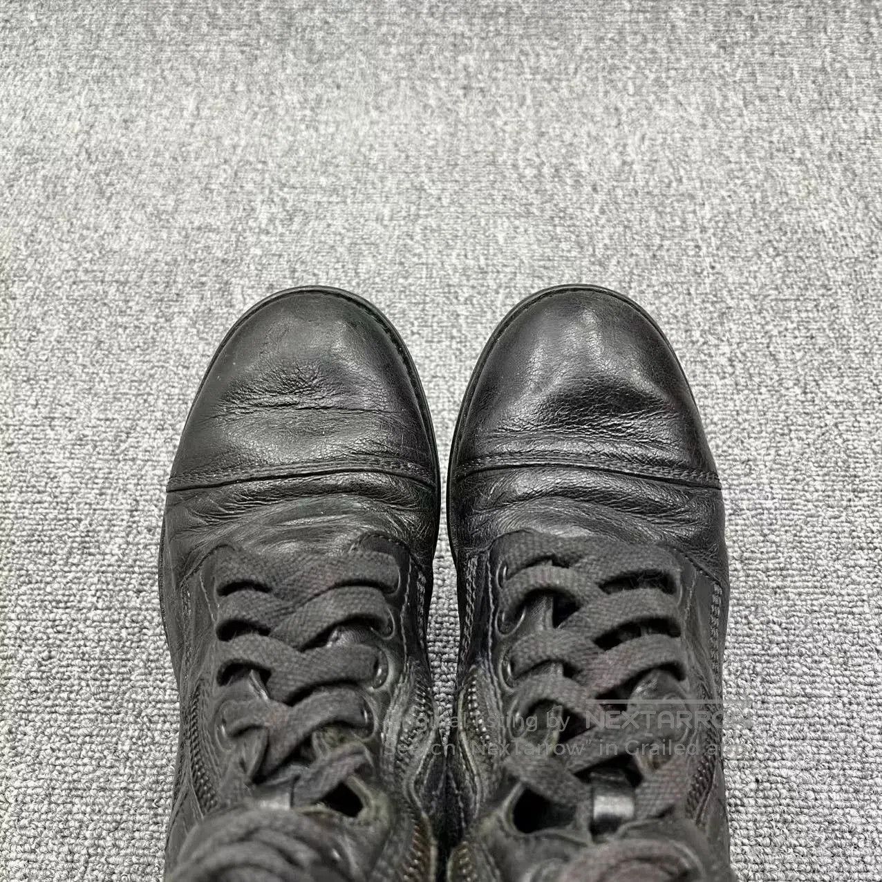 Chanel Chanel Black Waxy Leather Mid-Calf Combat Boots. Size US 6.5 / IT 36.5 - 4 Thumbnail