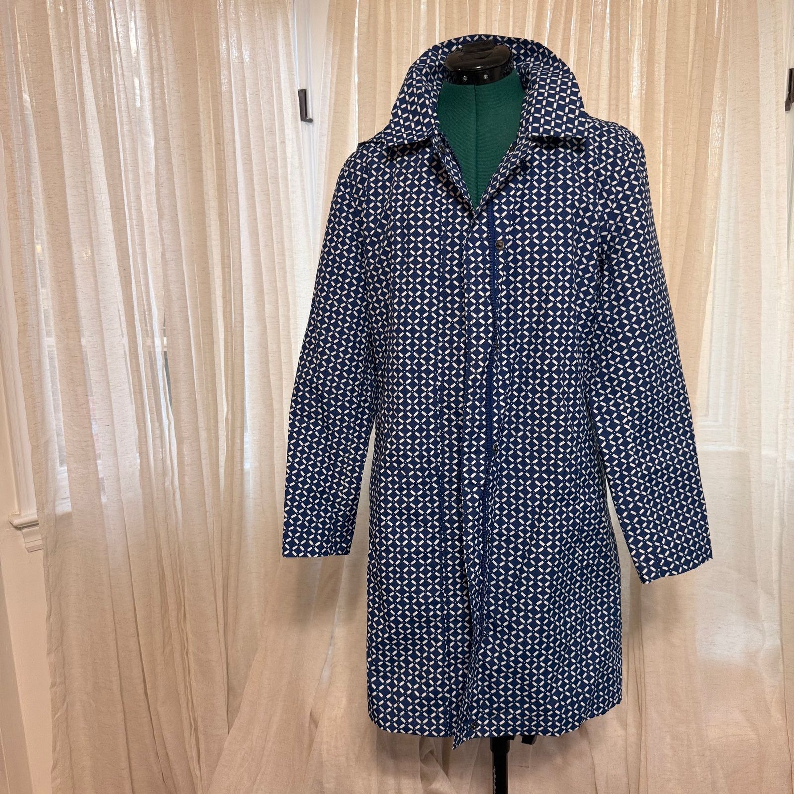 Lands' End Lands' End Blue Patterned Mid-Length Jacket | Sz M (10–12) Size M / US 6-8 / IT 42-44 - 2 Thumbnail