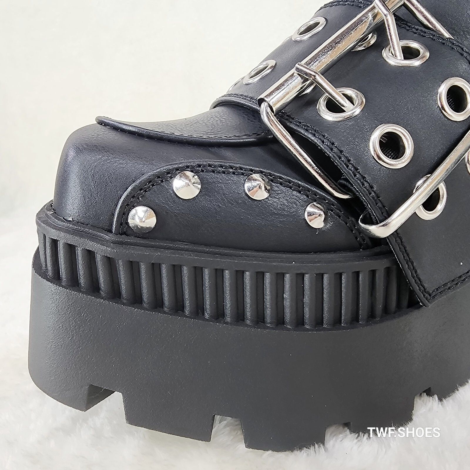 Other Wicked Wrath 58 Square Toe Goth Lace Up Big Buckle Strap Ank Size US 9 / IT 39 - 2 Thumbnail
