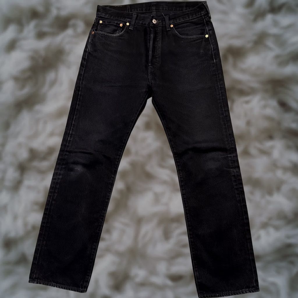Levi's VINTAGE Levi's 501 Jeans Mens 33x32 Black Button Fly Straight Leg Dark Wash Denim Regular 5-Pocket Logo 90s Punk Rock Mens Size US 33 - 1 Thumbnail