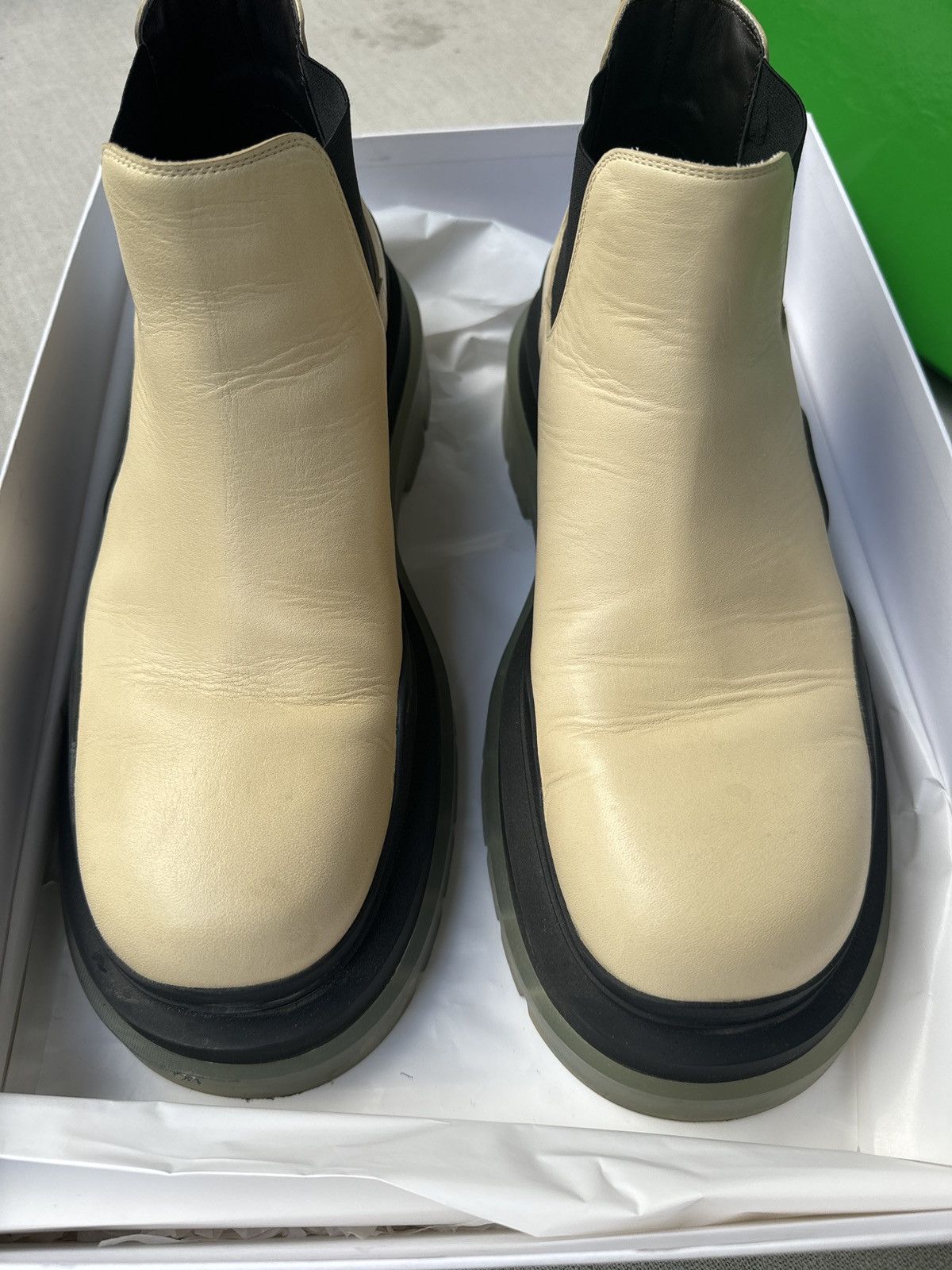 image of “ ” Bottega Veneta Ivory Tractor Boots, Like A New!, Men's (Size 12)
