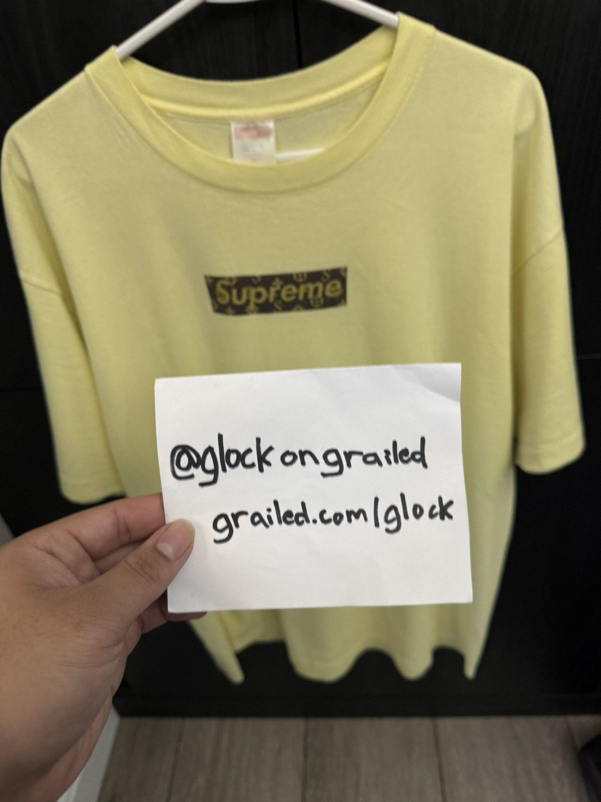 Louis Vuitton × Supreme Supreme LV Monogram Box Logo Yellow Cease And Desist Tee Size US XL / EU 56 / 4 - 4 Thumbnail